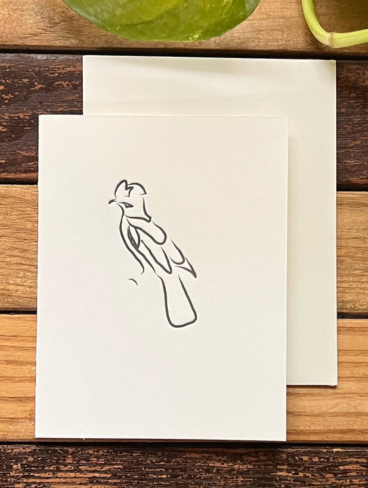 white card with abstract bird
