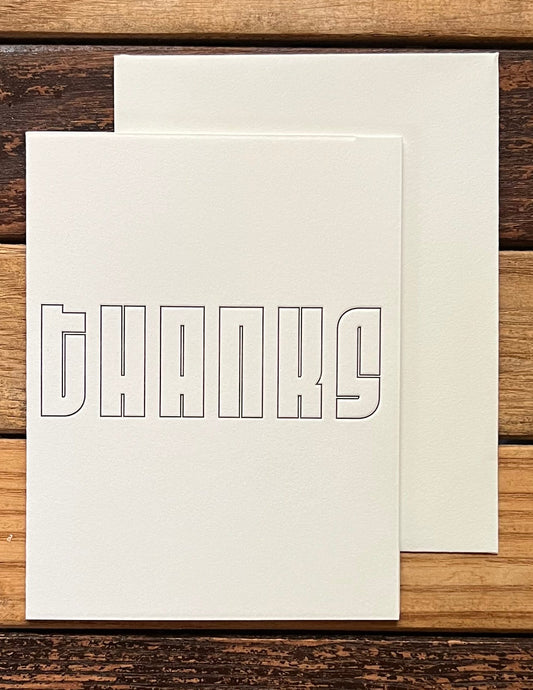 letterpress card with modern type saying thanks